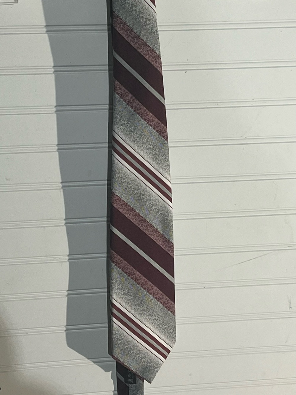 Christian Dior Cravates Vintage Burgundy/Gray Striped Tie For Macy’s Men’s Store
